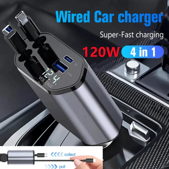 120W Retractable Car Charger Dual Port