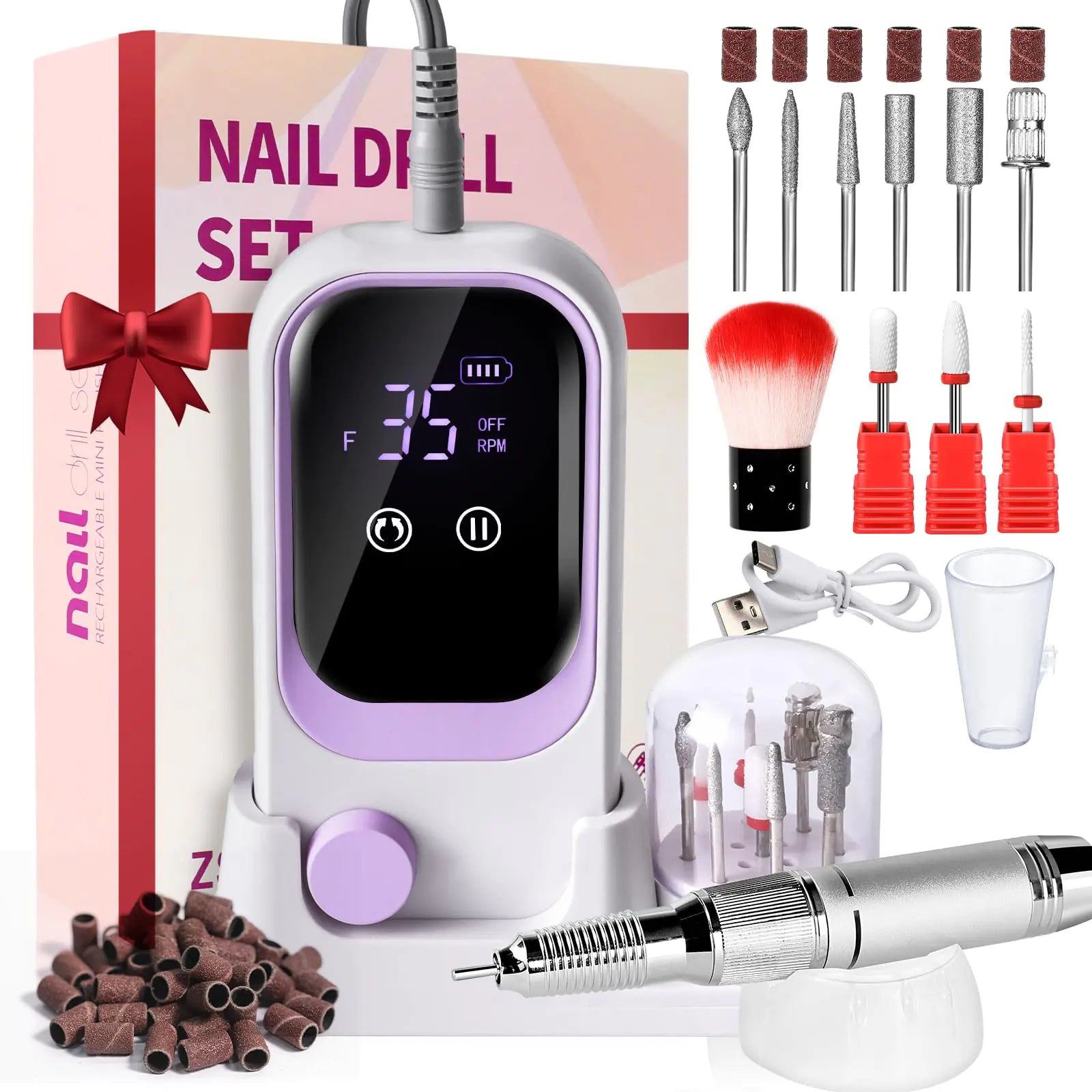 Pro Electric Nail Drill 35000RPM – Purple