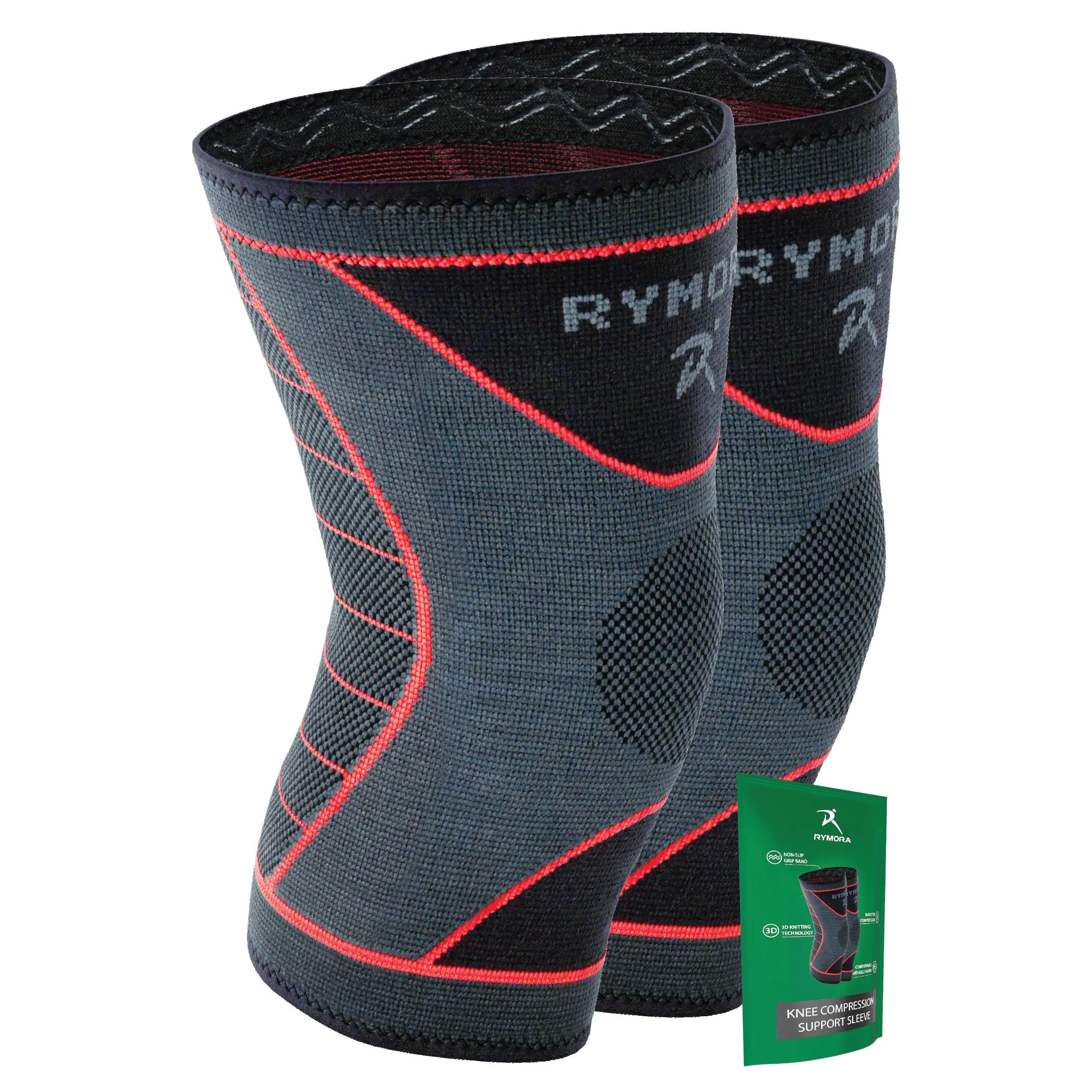 Rymora Knee Compression Sleeves for Men Women - Knee Braces 1 Pair Grey M - Knee Support Sleeves for Knee Pain Running Weightlifting Gym Workout Sports