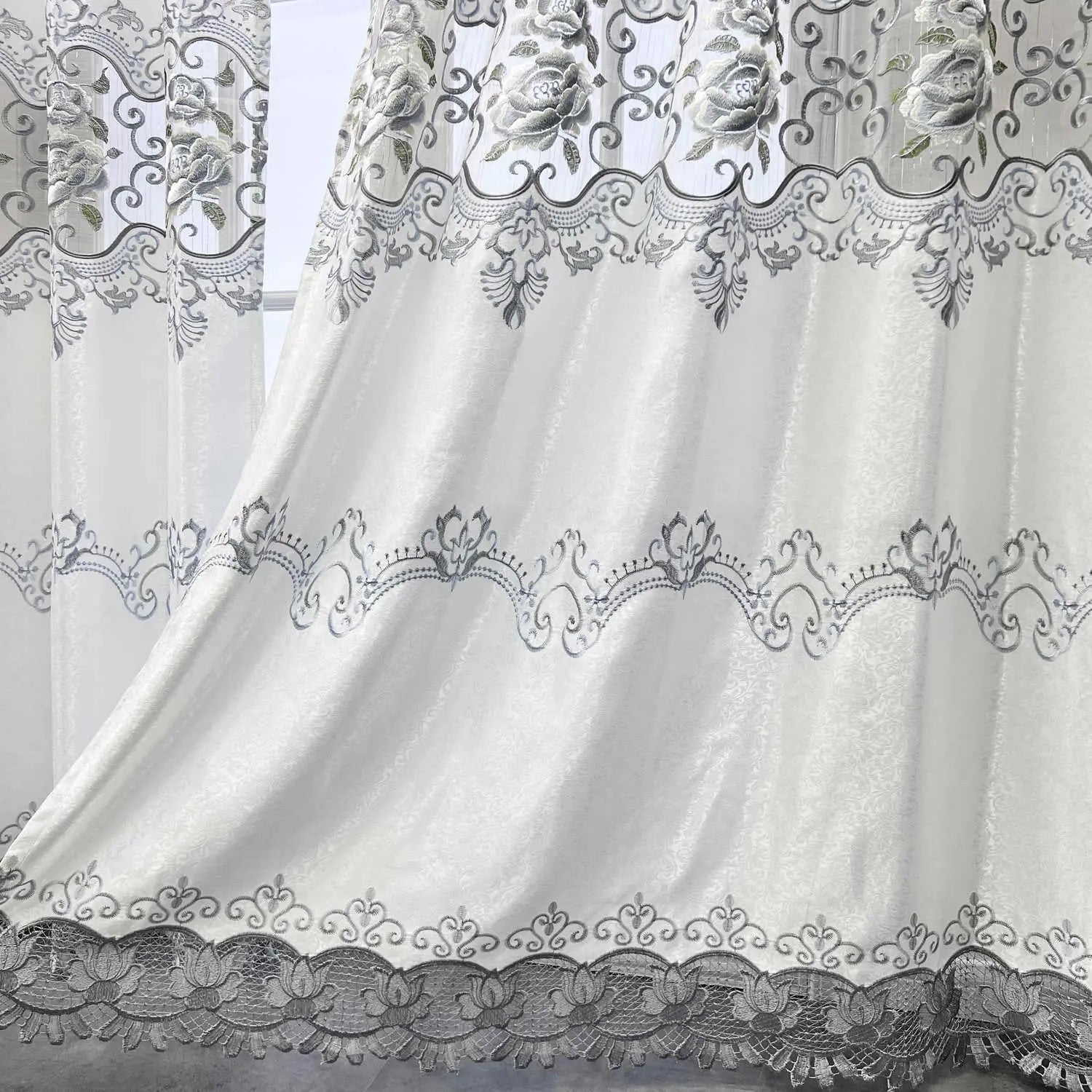 European Floral Embroidered Curtains (84")