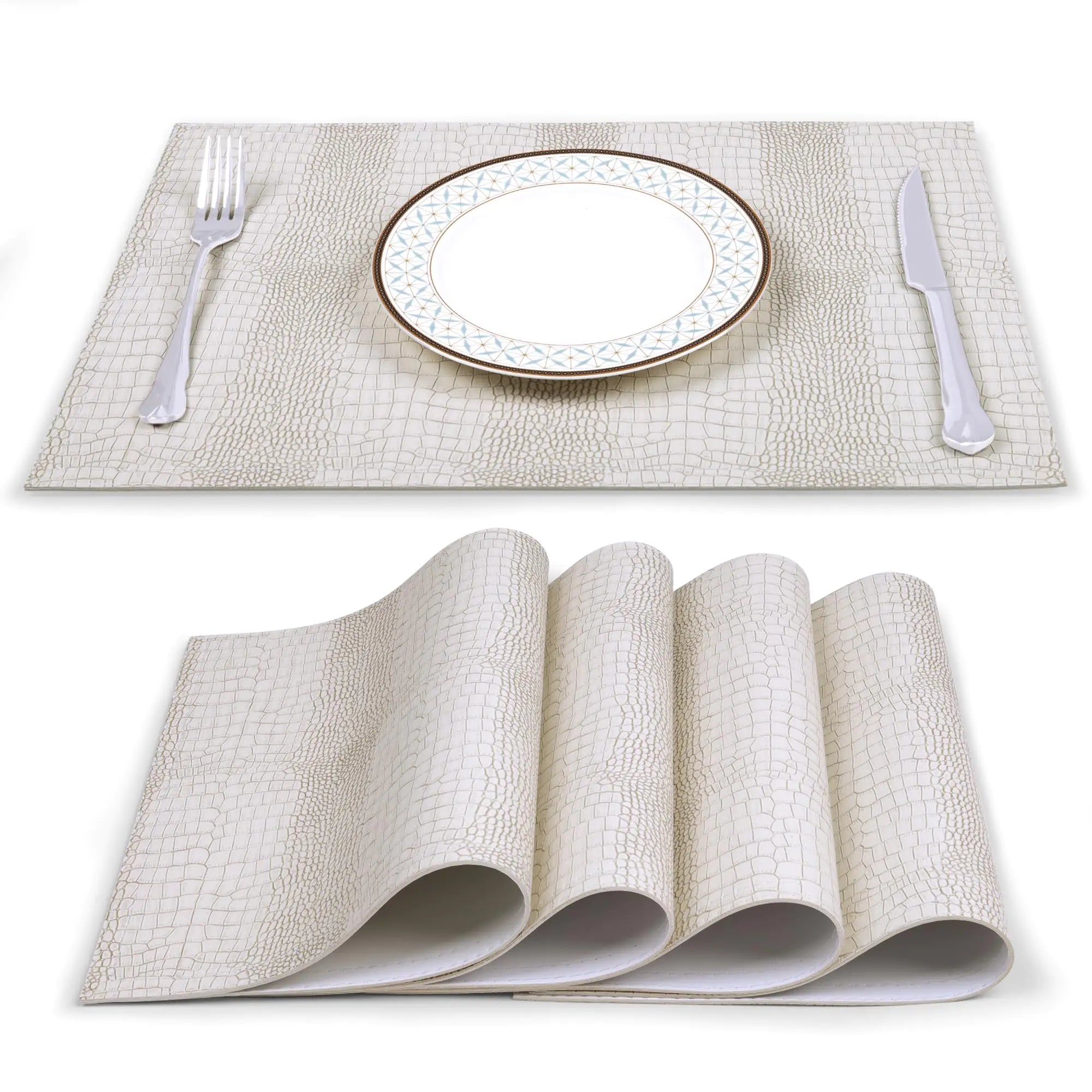 4-Pack Double-Sided Faux Leather Placemats