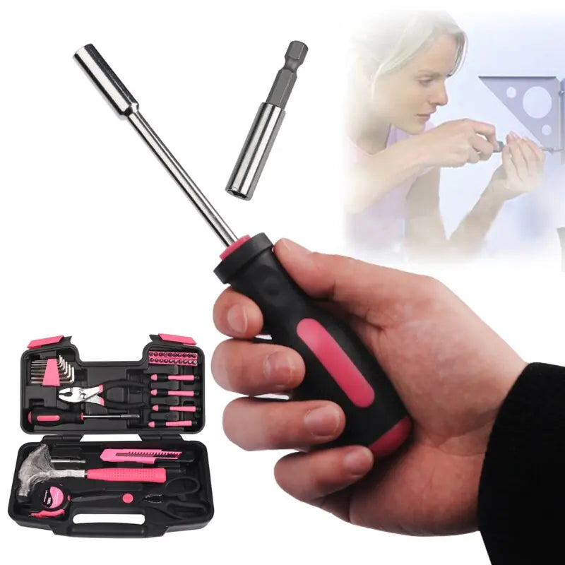 Portable Pink 39-Piece Home Repair Tool Kit