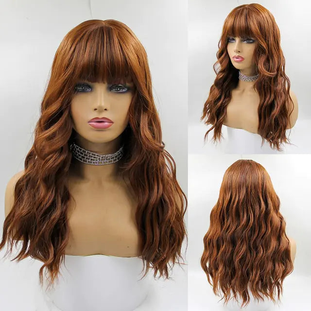 👩‍🦱 Long Natural Hair Wigs Women Synthetic Curly Middle Part Wig Natural Looking Heat Resistant Fibre for Daily Party Use