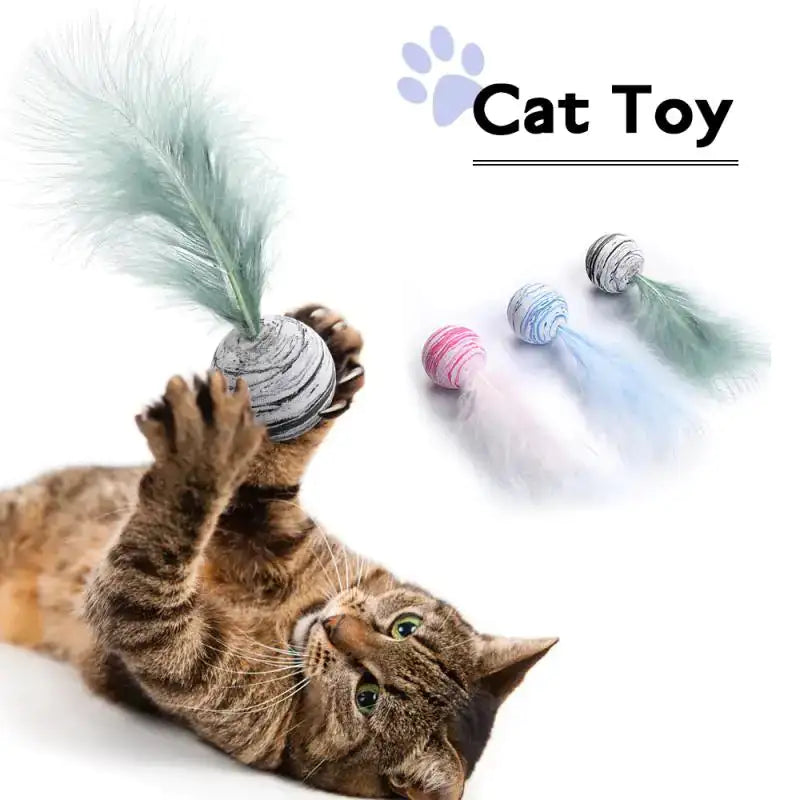 🐱 Cat Toy Feather Ball Flutter Balls Feather Cat Toys - Multi Color, 3 Count