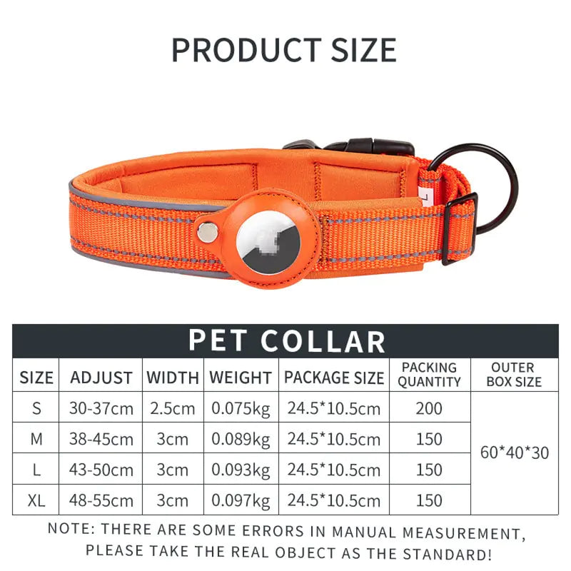 🐕 Airtag Dog Collar 100% Waterproof Integrated Apple Air Tag Dog Collars, Reflective GPS Dog Collar with Hard PC AirTag Holder Case for Small Medium Large Dog