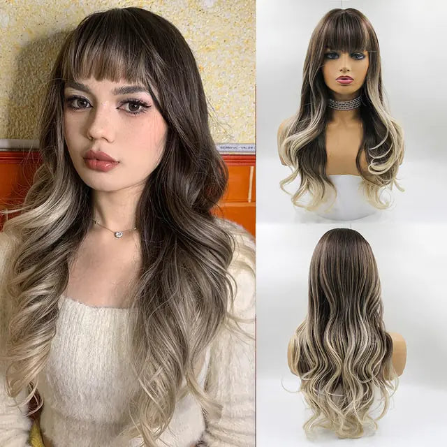 👩‍🦱 Long Natural Hair Wigs Women Synthetic Curly Middle Part Wig Natural Looking Heat Resistant Fibre for Daily Party Use