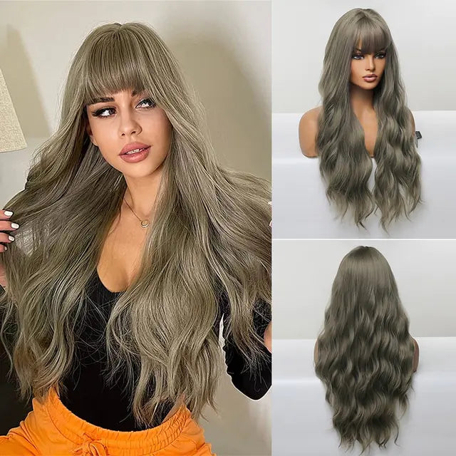 👩‍🦱 Long Natural Hair Wigs Women Synthetic Curly Middle Part Wig Natural Looking Heat Resistant Fibre for Daily Party Use