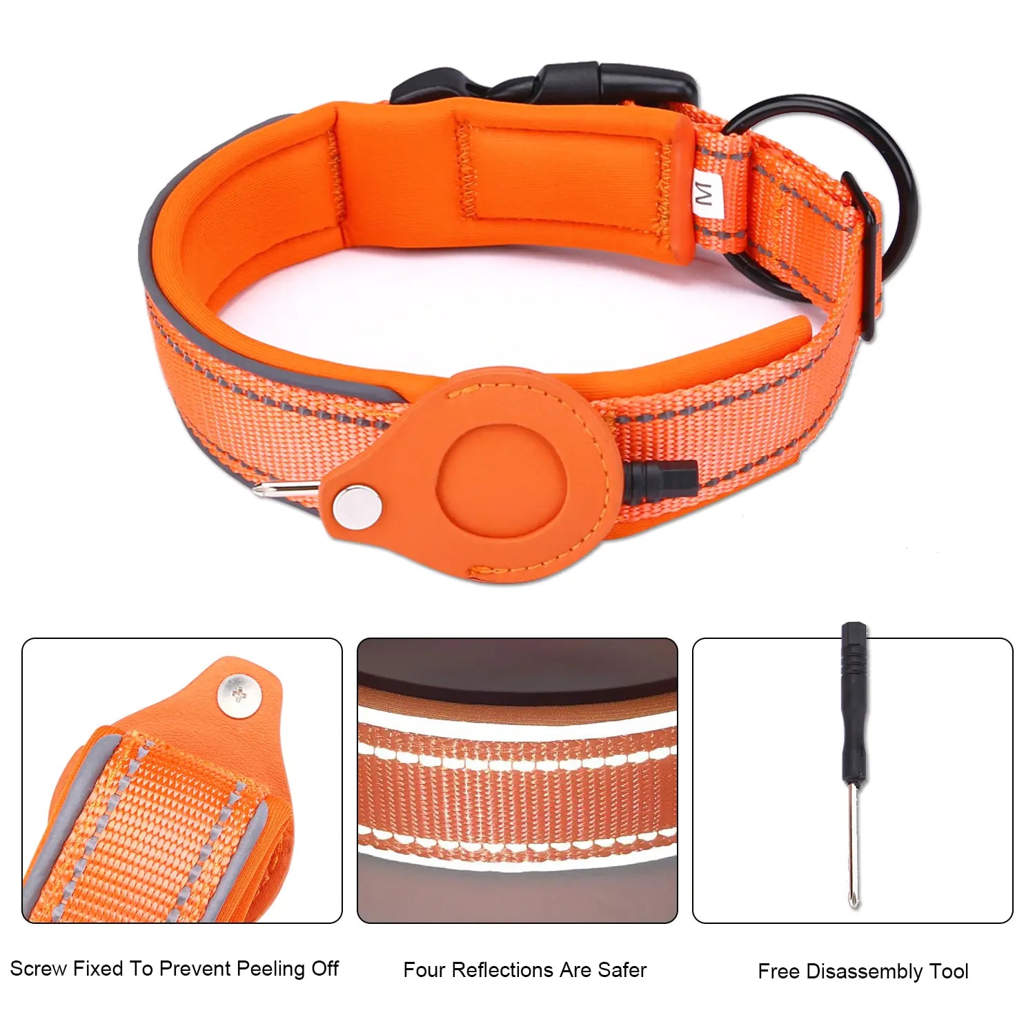 🐕 Airtag Dog Collar 100% Waterproof Integrated Apple Air Tag Dog Collars, Reflective GPS Dog Collar with Hard PC AirTag Holder Case for Small Medium Large Dog