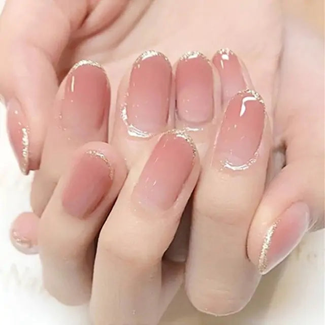 💅 Nail Patch Long Rhinestone Pink Fake Nails Finger Manicure for Women and Girls