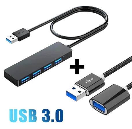 🔋 Fast Charging USB 3.0 Hub 4 Port + USB Extender Family Sized Desktop USB Rapid Charger. Smart USB Ports with Auto Detect Technology Flat 4 Port USB Charger