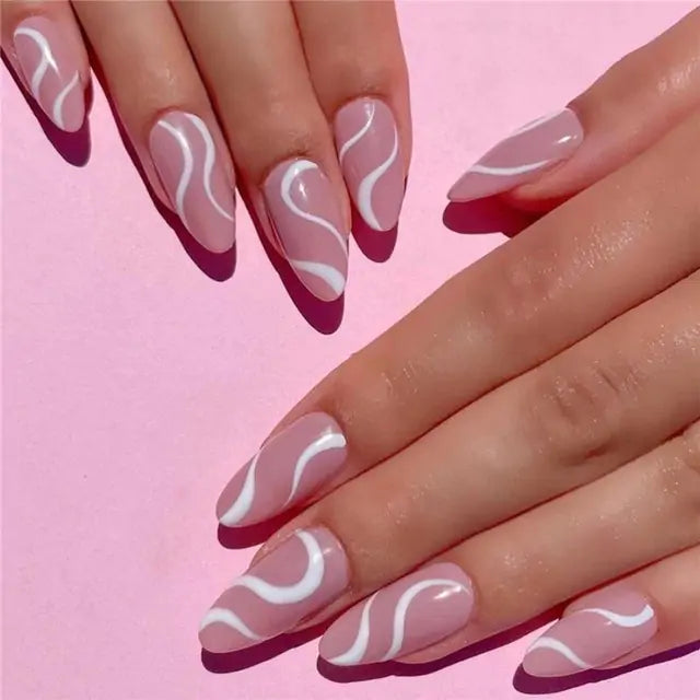 💅 Nail Patch Long Rhinestone Pink Fake Nails Finger Manicure for Women and Girls