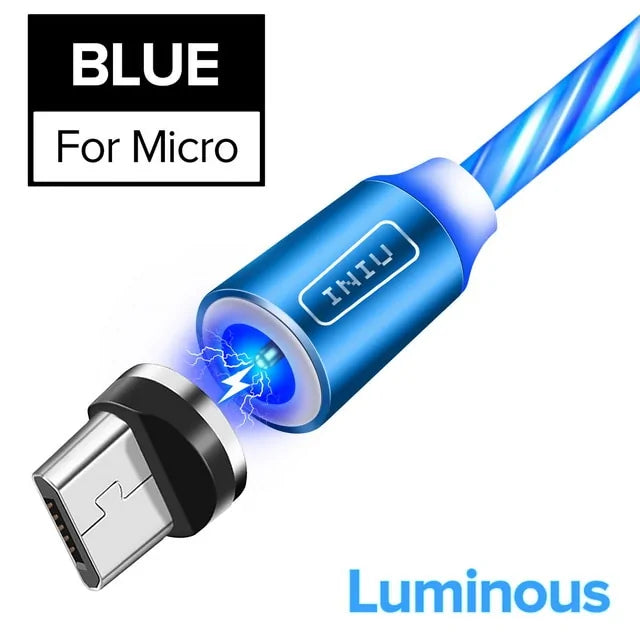 💡 Fast Flow Luminous Lighting Magnetic USB Cable Light Up Shining Charger 3.3ft Phone Charging Cord, 3 in 1 Cable Compatible with i-Products/Micro USB/Type C Fast Charging