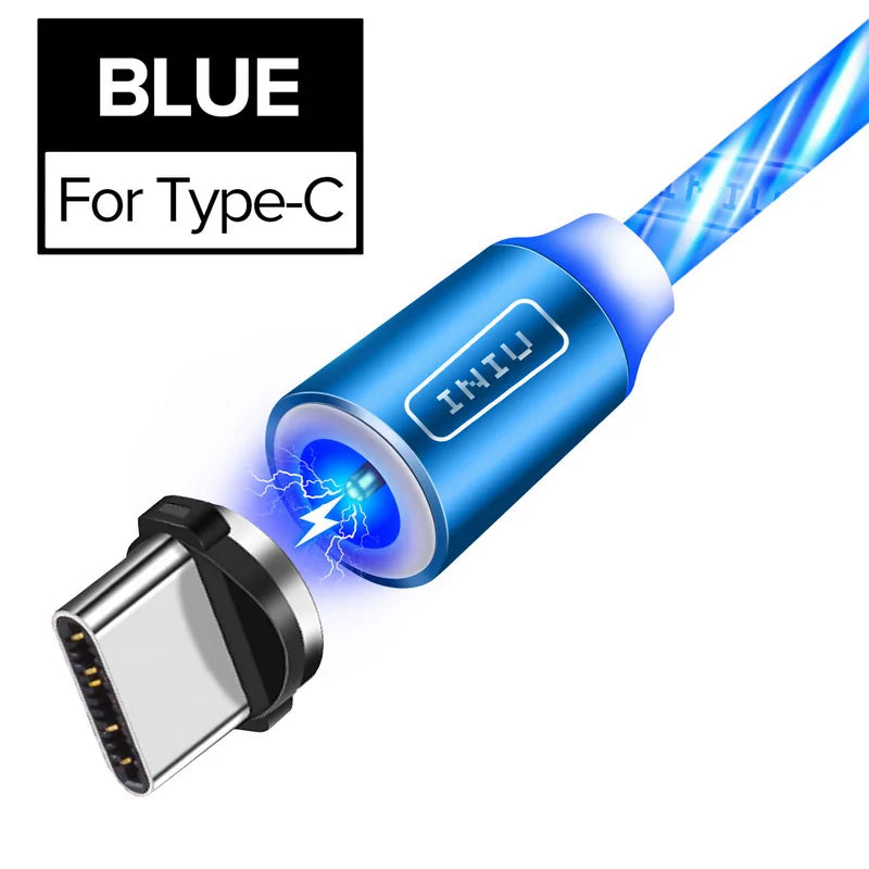 💡 Fast Flow Luminous Lighting Magnetic USB Cable Light Up Shining Charger 3.3ft Phone Charging Cord, 3 in 1 Cable Compatible with i-Products/Micro USB/Type C Fast Charging