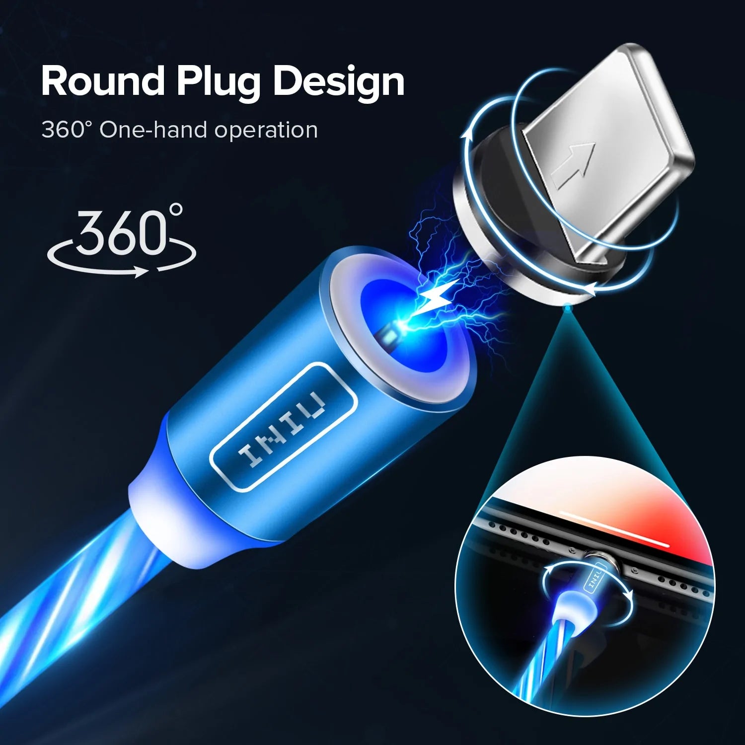 💡 Fast Flow Luminous Lighting Magnetic USB Cable Light Up Shining Charger 3.3ft Phone Charging Cord, 3 in 1 Cable Compatible with i-Products/Micro USB/Type C Fast Charging