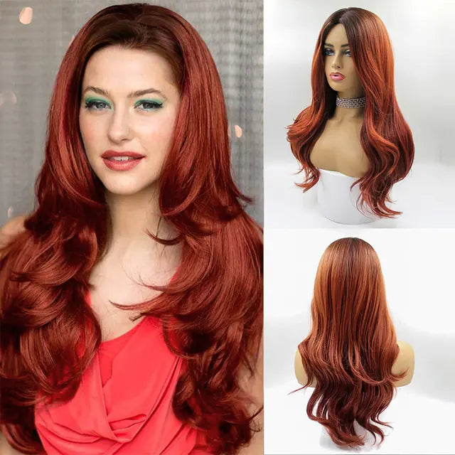 👩‍🦱 Long Natural Hair Wigs Women Synthetic Curly Middle Part Wig Natural Looking Heat Resistant Fibre for Daily Party Use