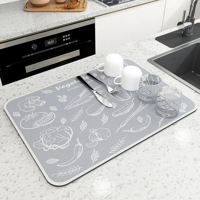 💧 Absorbent Draining Mat Kitchen Super Absorbent Draining Mat, Diatomite Dish Drying Mat, No Water Marks Coffe Mat Drying Mat-Blue 30x20cm