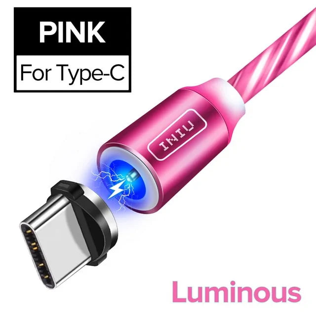 💡 Fast Flow Luminous Lighting Magnetic USB Cable Light Up Shining Charger 3.3ft Phone Charging Cord, 3 in 1 Cable Compatible with i-Products/Micro USB/Type C Fast Charging