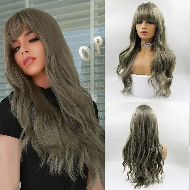 👩‍🦱 Long Natural Hair Wigs Women Synthetic Curly Middle Part Wig Natural Looking Heat Resistant Fibre for Daily Party Use