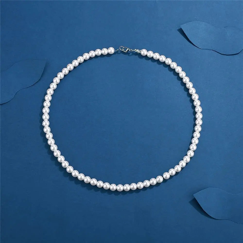 📿 Men's Pearl Necklace Men's Shell Pearl (Man-Made) Necklace with Polished Stainless Steel Artist-Designed Custom Beads