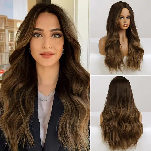 👩‍🦱 Long Natural Hair Wigs Women Synthetic Curly Middle Part Wig Natural Looking Heat Resistant Fibre for Daily Party Use