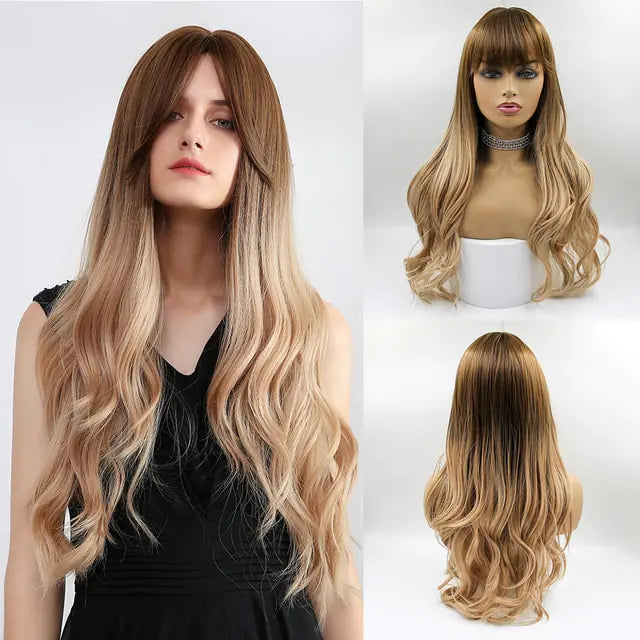 👩‍🦱 Long Natural Hair Wigs Women Synthetic Curly Middle Part Wig Natural Looking Heat Resistant Fibre for Daily Party Use