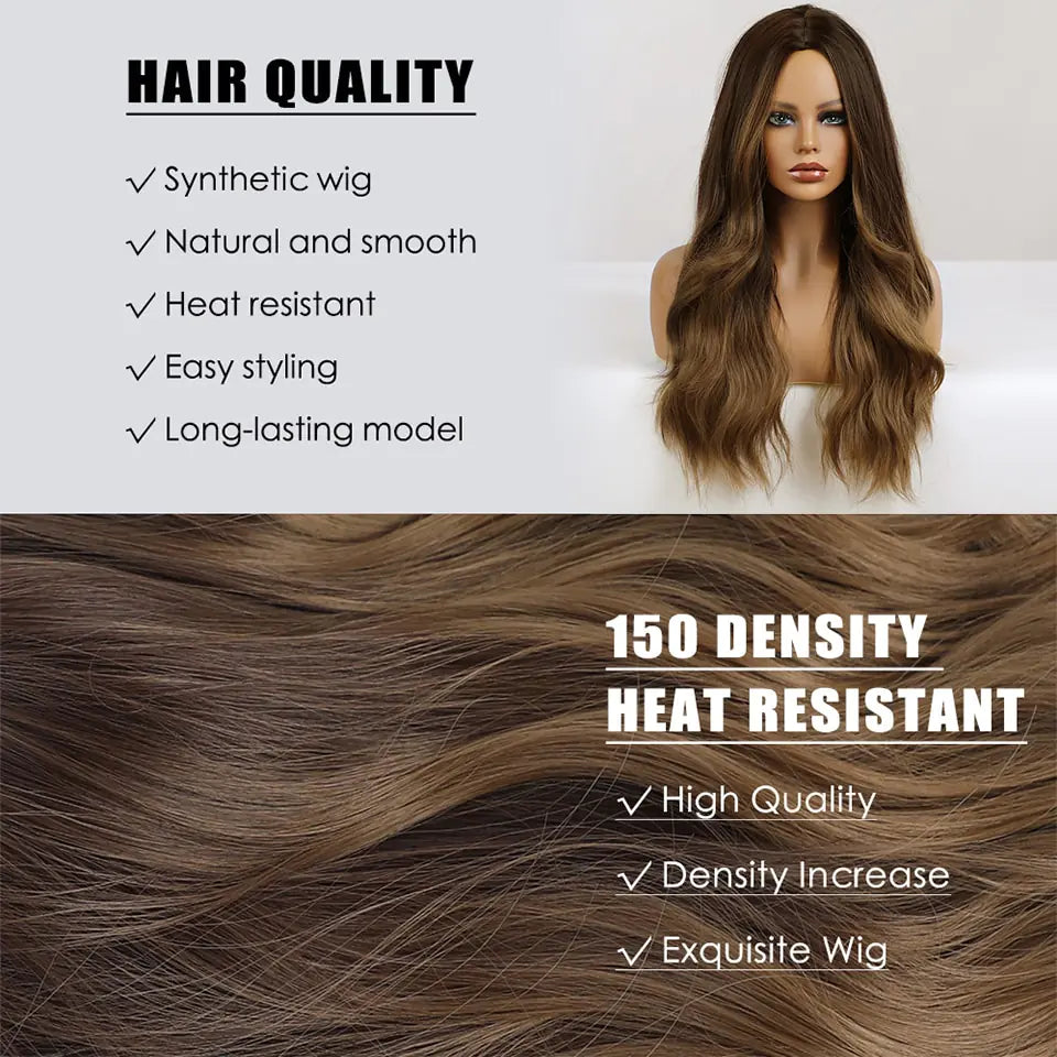 👩‍🦱 Long Natural Hair Wigs Women Synthetic Curly Middle Part Wig Natural Looking Heat Resistant Fibre for Daily Party Use