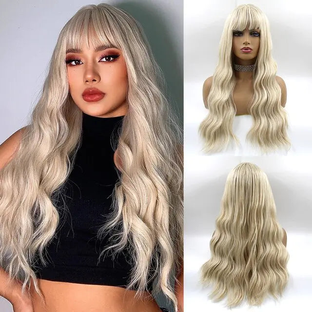 👩‍🦱 Long Natural Hair Wigs Women Synthetic Curly Middle Part Wig Natural Looking Heat Resistant Fibre for Daily Party Use