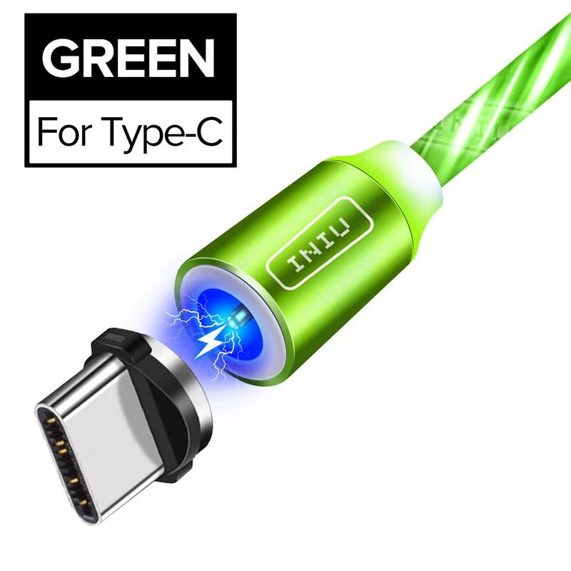 💡 Fast Flow Luminous Lighting Magnetic USB Cable Light Up Shining Charger 3.3ft Phone Charging Cord, 3 in 1 Cable Compatible with i-Products/Micro USB/Type C Fast Charging