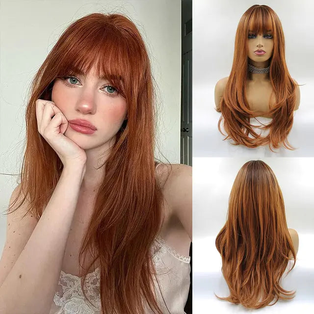 👩‍🦱 Long Natural Hair Wigs Women Synthetic Curly Middle Part Wig Natural Looking Heat Resistant Fibre for Daily Party Use