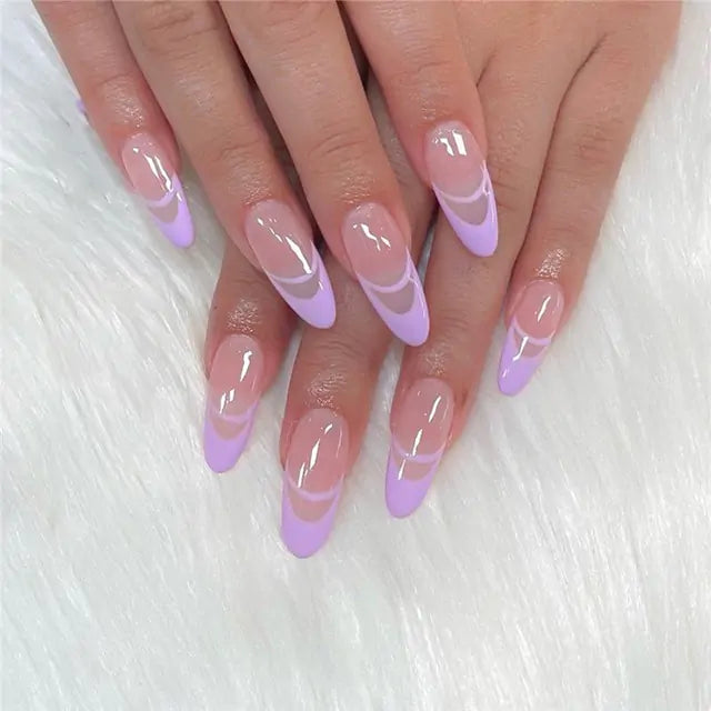 💅 Nail Patch Long Rhinestone Pink Fake Nails Finger Manicure for Women and Girls