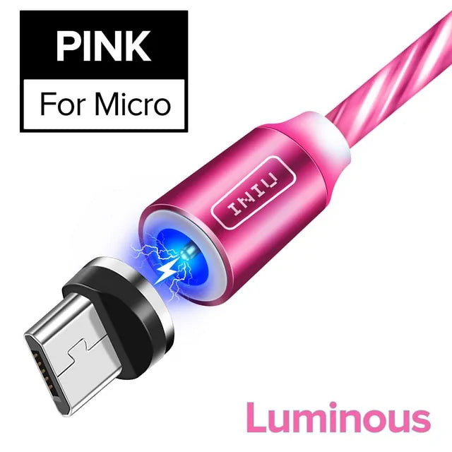 💡 Fast Flow Luminous Lighting Magnetic USB Cable Light Up Shining Charger 3.3ft Phone Charging Cord, 3 in 1 Cable Compatible with i-Products/Micro USB/Type C Fast Charging