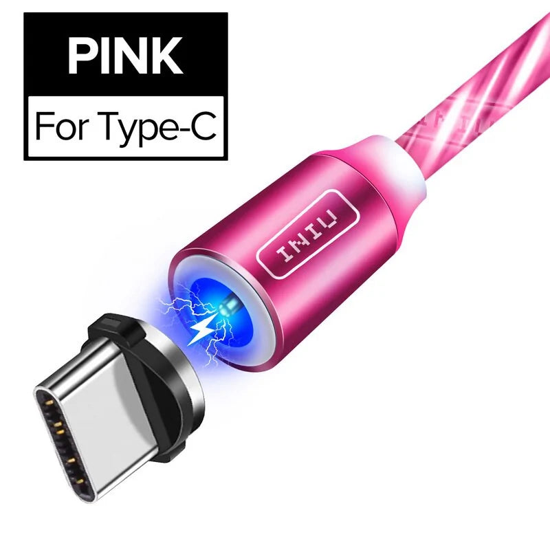 💡 Fast Flow Luminous Lighting Magnetic USB Cable Light Up Shining Charger 3.3ft Phone Charging Cord, 3 in 1 Cable Compatible with i-Products/Micro USB/Type C Fast Charging