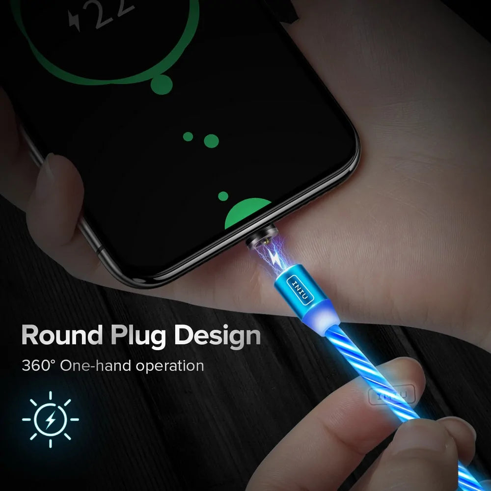 💡 Fast Flow Luminous Lighting Magnetic USB Cable Light Up Shining Charger 3.3ft Phone Charging Cord, 3 in 1 Cable Compatible with i-Products/Micro USB/Type C Fast Charging