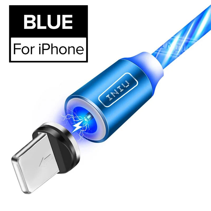 💡 Fast Flow Luminous Lighting Magnetic USB Cable Light Up Shining Charger 3.3ft Phone Charging Cord, 3 in 1 Cable Compatible with i-Products/Micro USB/Type C Fast Charging