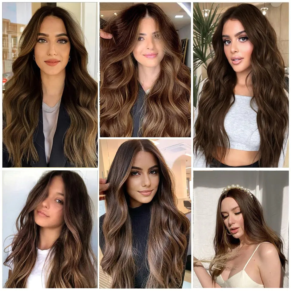 👩‍🦱 Long Natural Hair Wigs Women Synthetic Curly Middle Part Wig Natural Looking Heat Resistant Fibre for Daily Party Use