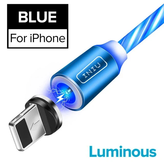 💡 Fast Flow Luminous Lighting Magnetic USB Cable Light Up Shining Charger 3.3ft Phone Charging Cord, 3 in 1 Cable Compatible with i-Products/Micro USB/Type C Fast Charging