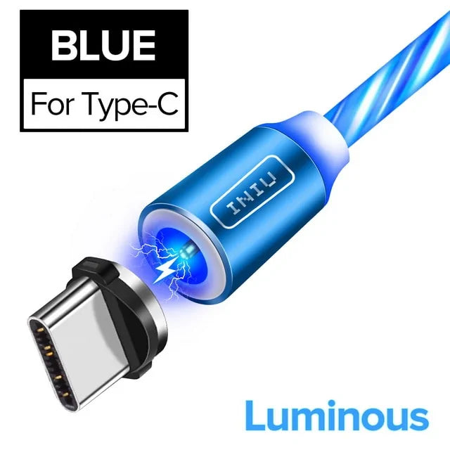 💡 Fast Flow Luminous Lighting Magnetic USB Cable Light Up Shining Charger 3.3ft Phone Charging Cord, 3 in 1 Cable Compatible with i-Products/Micro USB/Type C Fast Charging