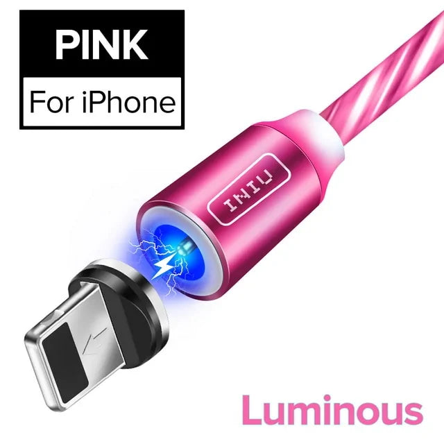 💡 Fast Flow Luminous Lighting Magnetic USB Cable Light Up Shining Charger 3.3ft Phone Charging Cord, 3 in 1 Cable Compatible with i-Products/Micro USB/Type C Fast Charging