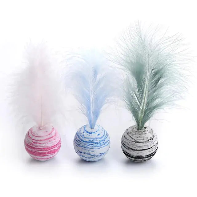 🐱 Cat Toy Feather Ball Flutter Balls Feather Cat Toys - Multi Color, 3 Count