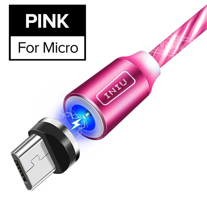 💡 Fast Flow Luminous Lighting Magnetic USB Cable Light Up Shining Charger 3.3ft Phone Charging Cord, 3 in 1 Cable Compatible with i-Products/Micro USB/Type C Fast Charging