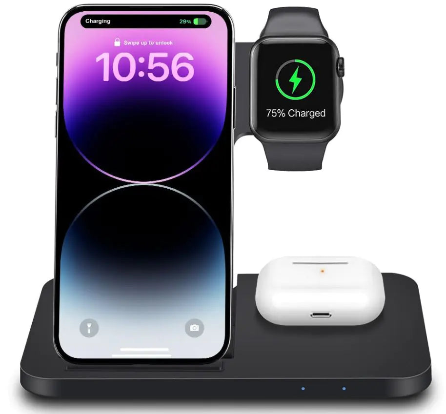 ⚡ 3-in-1 Wireless Fast Charger Dock Station Wireless Charging Stand Made for Apple Watch Ultra 9 8 7 6 SE 5 4 3,Fast Wireless Charger Made for iPhone 15/Plus/Pro Max/14/13/12/11/X,for AirPods Pro(with Adapter)