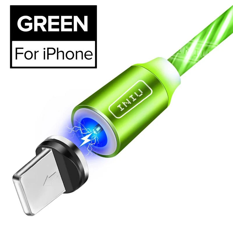 💡 Fast Flow Luminous Lighting Magnetic USB Cable Light Up Shining Charger 3.3ft Phone Charging Cord, 3 in 1 Cable Compatible with i-Products/Micro USB/Type C Fast Charging