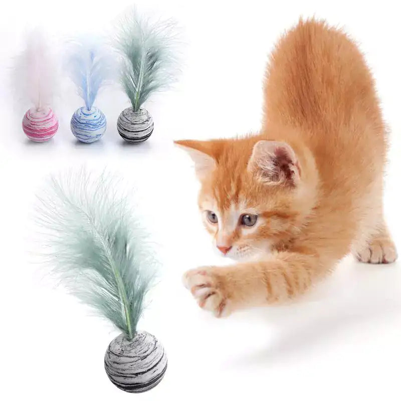 🐱 Cat Toy Feather Ball Flutter Balls Feather Cat Toys - Multi Color, 3 Count