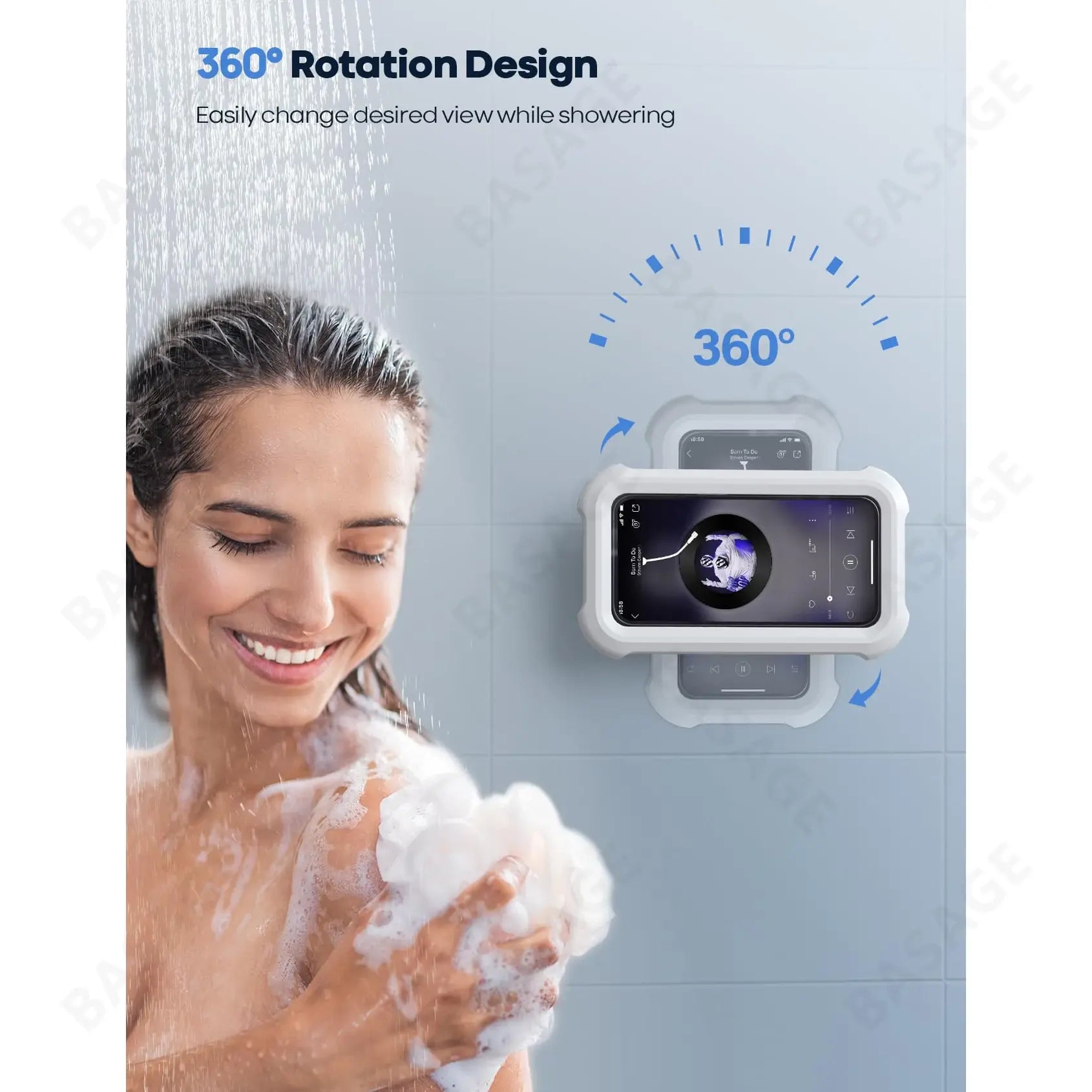 🚿 Waterproof Shower Phone Holder Waterproof Wall Mount, Bathroom Case Mounted Shelf Stand Suction Cup, Adhesive Touchable Phone Cradle with Glass Mirror Anti-Fog Screen for Bathtub Kitchen