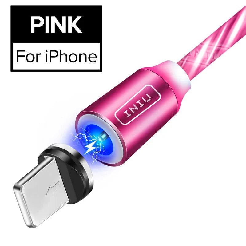 💡 Fast Flow Luminous Lighting Magnetic USB Cable Light Up Shining Charger 3.3ft Phone Charging Cord, 3 in 1 Cable Compatible with i-Products/Micro USB/Type C Fast Charging