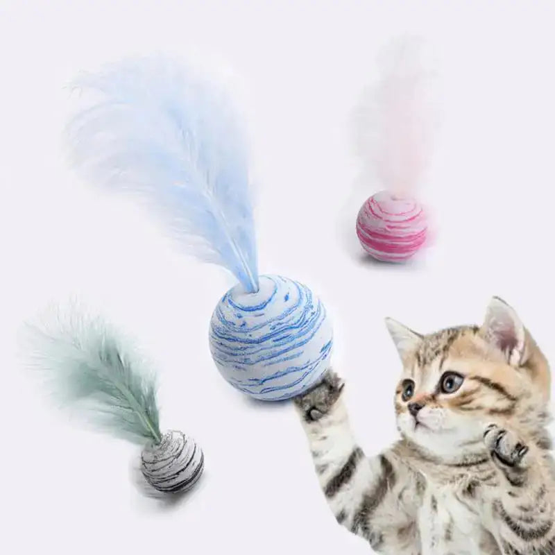 🐱 Cat Toy Feather Ball Flutter Balls Feather Cat Toys - Multi Color, 3 Count