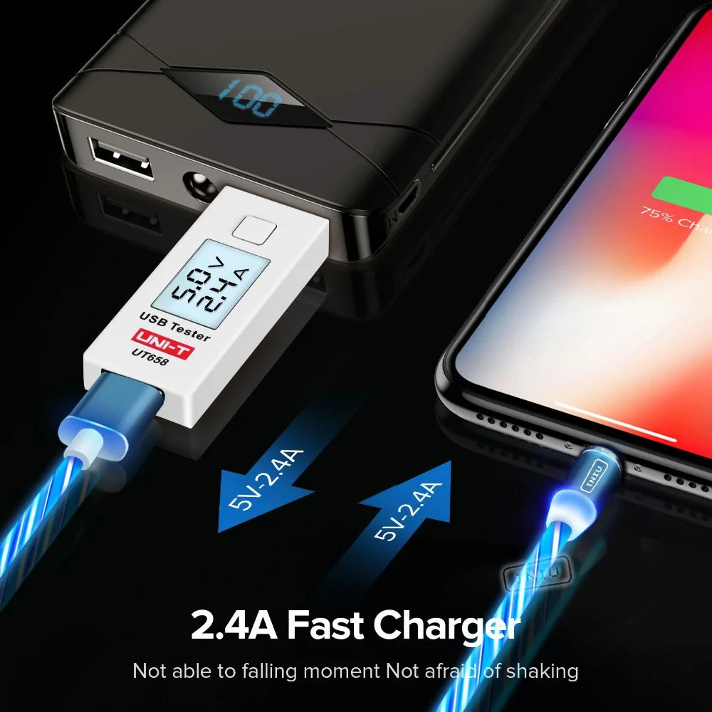 💡 Fast Flow Luminous Lighting Magnetic USB Cable Light Up Shining Charger 3.3ft Phone Charging Cord, 3 in 1 Cable Compatible with i-Products/Micro USB/Type C Fast Charging