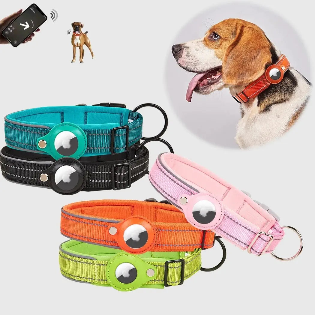 🐕 Airtag Dog Collar 100% Waterproof Integrated Apple Air Tag Dog Collars, Reflective GPS Dog Collar with Hard PC AirTag Holder Case for Small Medium Large Dog