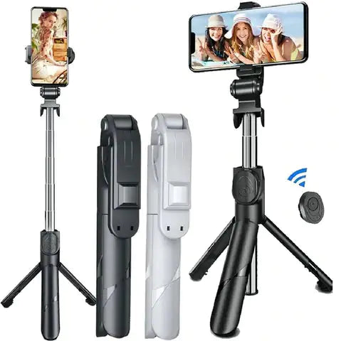 📸 4-in-1 Selfie Tripod With Integrated Light - Selfie 360 Extendable and Portable Stable Tripod Stand Holder with Detachable Wireless Remote Compatible with 4.7-6.5" iPhone, Android Phones, Black
