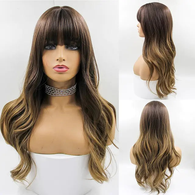 👩‍🦱 Long Natural Hair Wigs Women Synthetic Curly Middle Part Wig Natural Looking Heat Resistant Fibre for Daily Party Use